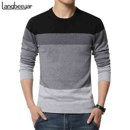 Autumn Fashion Brand Casual Sweater O-Neck Striped Slim Fit Knitting Mens Sweaters And Pullovers Pullover M-5XL 210918