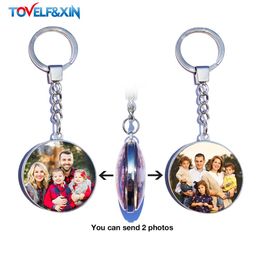 DIY Double Side Photo Custom Keychain Personalised Customised Glass Cabochon Family Lovers Baby metal Key chain Gifts