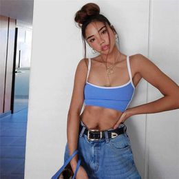 Fashion Women Summer Crop Top Sexy Ladies Sleeveless Strapless Bustier Bralette Corset Party Club Tank Ladies Blue Camis Outwear 210527