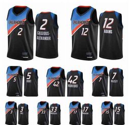 사용자 정의 인쇄 된 남자 저지 스티븐 아담 Shai Gilgeous-Alexander 2020-21 흑인 도시 농구 유니폼 유니폼