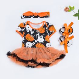 Halloween Party Special Occasions costume cartoon ghost Pumpkin baby one-piece skirt short sleeve children ha dress toddler shoes