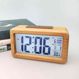 Solid Wood Table Clock Desktop Alarm Room Living Decoration Electronic Fashion Office Desk 211111