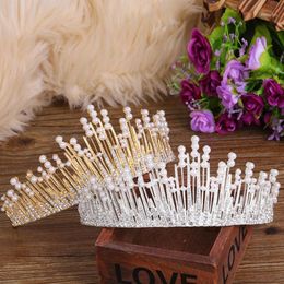 Crystal Pearl Tiara Crown Vintage Multilayer Luxury Gold/Silver-Color Big Headband Wedding Hair Accessories Bridal Party Jewelry Clips & Bar