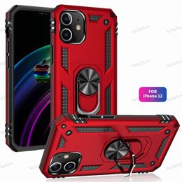 Custodie per cover posteriore per telefono Hybrid Armor per iPhone 12 Pro 11 SE LG Stylo 6 K51 MOTO G8 Play G Stylus Car Metal Finger Ring Staffa per cavalletto