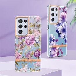 2.0MM IMD TPU Floral Metallic Cases For Samsung A33 5G A53 A13 A03S A02S S22 Plus Ultra A22 4G A32 A52 A72 S21 S20 A12S Soft Chrome Shockproof Fashion Flower Phone Cover