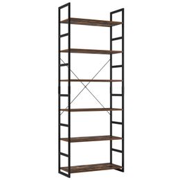 Ladder Shelf 6-Tier Bookshelf Plant Stand Industrial Shelving Unit with Metal Frame for Study Living Room Bedroom