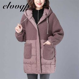 M-5XL Autumn Parkas Jackets Female Women Plus Size Lamb Teddy Splicing Hooded Coats Cotton Winter Jacket Womens Outwear Coat 211018