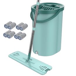 Microfiber Cleaning Mop Flat Squeeze Magic Home Living Room Kitchen Wet Or Dry Hand Free Wringing Floor Cleaner Mop And Bucket 210317