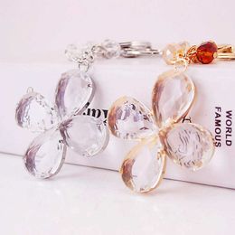 Creative Simple Four-leaf Clover Keychain Flowers Key Chain Car Key Ring Female Bag Charm Pendant Fashion Keyrings G1019