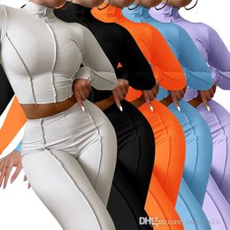 Kadın Örgü Spor Takım Elbise Güz Rahat 2 Iki Parçalı Set Koşu Uzun Pantolon Eşofman Kıyafetler Yüksek Bel Slim Fit Womens Giyim S-XXL