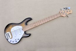 5 Strings Brown body Electric Bass guitar with White Pickguard,Maple Fretboard,Active pickups