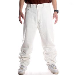 Men's Jeans Men Street Dance Hip-hop Skateboard Baggy Solid White Straight Loose Hip Hop Denim Pants Oversize Plus Size 44 46