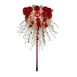 Ruby Red Colour Led Bubbles and Twists Pendant Lamp Modern Hand Blown Glass Chandelier 24 Inches American Style Home Art Decoration Lights