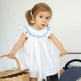 Baby Girls Hand Made Smocking Dress Children Embroidery Frocks Toddler Boutique Princess Dresses Girl Spanish Clothing 210303