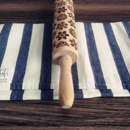 Rolling Pins Beech Christmas Rolling Pin Engraved Embossed Natural Snowflakes Friendly Kitchen Accessories Oct25 211008