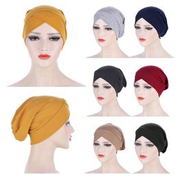 New Elastic Cotton Turban Hat Solid Colour Women Headscarf Bonnet Inner Hijabs Cap Muslim Hijab femme Wrap Head Underscarf