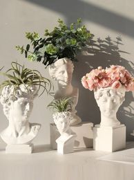 Nordic Resin Flower Vase David Head Creative Greek Sculpture Statue Modern Vase Home Decor Wedding Decor Flower Pots Decorative 210310