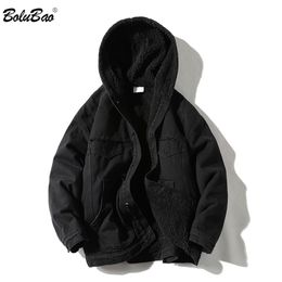 BOLUBAO Winter Cowboy Jackets Men Fur Warm Thick Cotton Hooded Parkas Casual Fashion Coats Male 211214