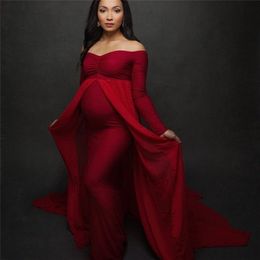 Shoulderless Long Sleeve Pregnancy Dress Pography Props Maternity Maxi Gown Dresses For Po Shoot Pregnant Women Clothes 210922