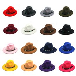 New Fedora Hat Belt Felt Cap Wide Brim Ladies Trilby Chapeu Feminino Women Men Jazz Church Godfather Sombrero Caps