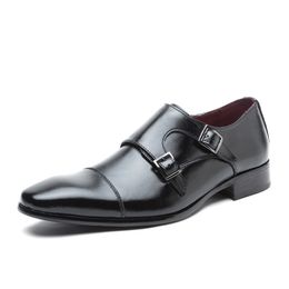 Mens Double Monk Strap Shoes Oxford Leather Mens Square Toe Classic Dress Shoes Casual Comfortable Gradual Colour Loafer