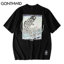 GONTHWID T-Shirts Summer Men Streetwear Casual Koi Fish Print Short Sleeve Tees Cotton Harajuku Hip Hop Fashion Oversize Tops C0315