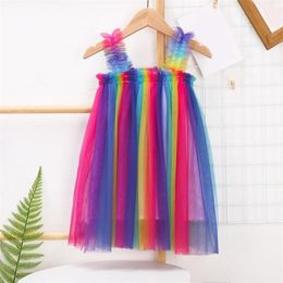 Summer Dresses Kids Clothing Children's Rainbow Mesh Wedding For Year 210528