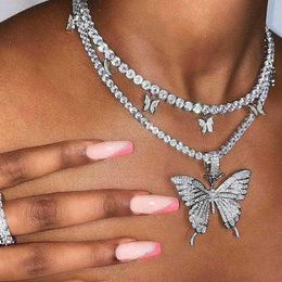 Pendant Necklaces Sexy Personality Butterfly Rhinestone Double Diamond Chain Necklace Jewellery Halloween Wholesale Goth