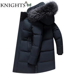 Men's Down Jacket Mid-Length Winter Thick 90% White Duck Down Jacket Natural Animal Fur Collar Multi-Pockets Overcoat Men 211206