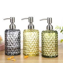 500ml Soap Shampoo Dispenser Liquid Hand Glass Bottle with Stainless Steel Pump for Bathroom Portable Dispensers 211222