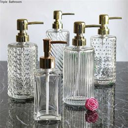 400ml Creativity Glass Liquid Soap Bottle Home Bathroom Shampoo Lotion Pump Shower Gel Storage Container Ornaments 211222