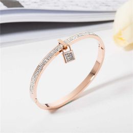 Titanium Steel New Lock Cz Crystal Cuff Bangles & Bracelets Classic Rose Gold Wedding Bangle Jewelry for Women Pulsera B18124 Q0717