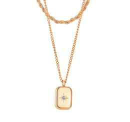 1954 Fashion Sun Zircon Square Necklace Pendant Double-layer Chain Titanium Steel Necklace Simple Versatile Gold/ Rose Gold 18 Inches