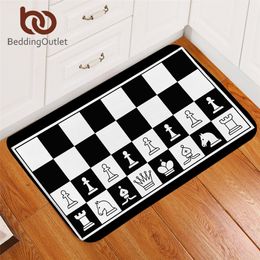 BeddingOutlet Chess Board Carpet Games Non-slip Soft Rug Black and White Floor Mat Absorbent Squares Doormat For Bedroom 50x80cm 210301