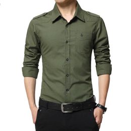 Men's epaulette Shirt Fashion Full Sleeve Epaulette Military Style 100% Cotton Army Green s with Epaulettes 210721