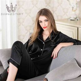 Women Faux Silk Pyjama Sets Satin Pyjama Sleepwear Long/Short Sleeve Large Size Fashion Pyjamas for Girl Nightwear PJS 210830