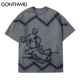GONTHWID Hip Hop Streetwear Tshirts Graffiti Bear Print Punk Rock Gothic Tees Shirts Men Fashion Casual Cotton Short Sleeve Tops C0315
