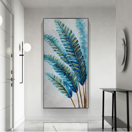 Big Size Wall Pictures Blue Feather Print Posters Abstract Art Canvas Paintings For Living Room Nordic Decoration