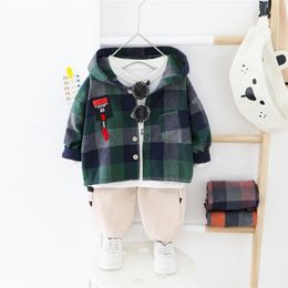 HYLKIDHUOSE Spring Boys Sets Baby Cartoon Plaid Shirt Casual Pants Toddler Infant Clothes Children Kids Clothing 210309