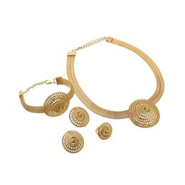 Earrings & Necklace Hollow Design Women Girls African Fashion Bride Jewellery Accessory Wedding Gold Colour 4Pcs Jewellery Sets