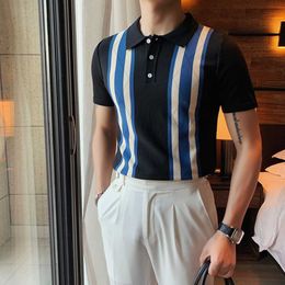 Summer Men Striped Polo Shirt Casual Business Formal Slim Knitted Polo Shirt Short Sleeve Polo Homme Streetwear Male Clothes 210527