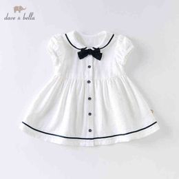 DB13374 dave bella summer baby girl's princess striped bow button dress children fashion party dress kids infant lolita clothes G1129