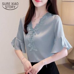 top femme dames blouses zomer Lace chiffon top womens blouses and tops plus size blouse women shirts Casual Regular 4890 50 210528