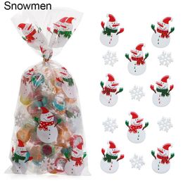 Christmas Decorations 50PCS Merry Candy Bags Santa Claus Plastic Treat Bag Xmas Year Biscuit Gifts Box Decoration