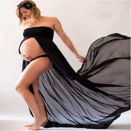 Black White Sexy Maternity Dresses for Photo Shoot Photography Props Women Pregnancy Dress Lace Long Strapless Maxi Dresses Q0713