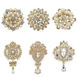 WEIMANJINGDIAN Lots of 6 PCS Mixed DIY Wedding Bouquets Decorative Large Size Crystal Brooch Pin Set Accessories Kits