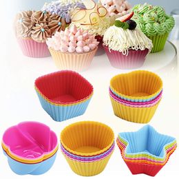 5pc/Lot Silicone Cupcake Mould Heart Cakes Muffin Moulds Bakeware Non-Stick Heat Resistant Reusable Kitchen Cooking Maker DIY Cake Decorating Tools JY0669