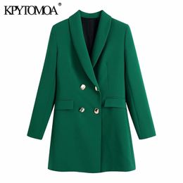 KPYTOMOA Women Fashion Double Breasted Long Blazer Coat Vintage Sleeve Flap Pockets Female Outerwear Chic Veste Femme 211019