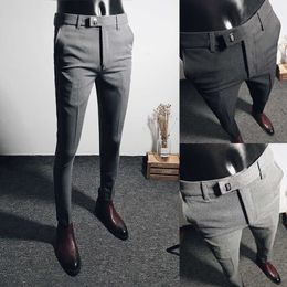 Fashion Men Suit Pants Ankle Length Business Dress Pants Male Office Social Casual Slim Fit Pants Streetwear Wedding Trousers 210527