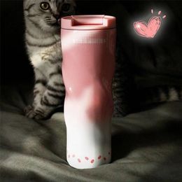 304 stainless steel thermos cup spiral Cherry Blossom fashion gradient Colour water car 210907